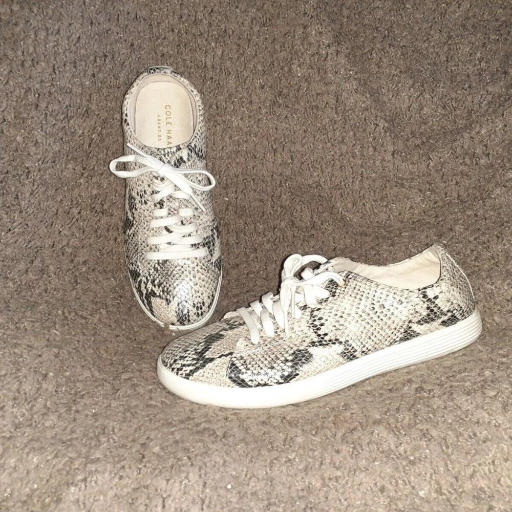 COLE HAAN-Grand OS Snakeskin Print Leather Lace Up Sneakers-SZ 8.5-Excellent